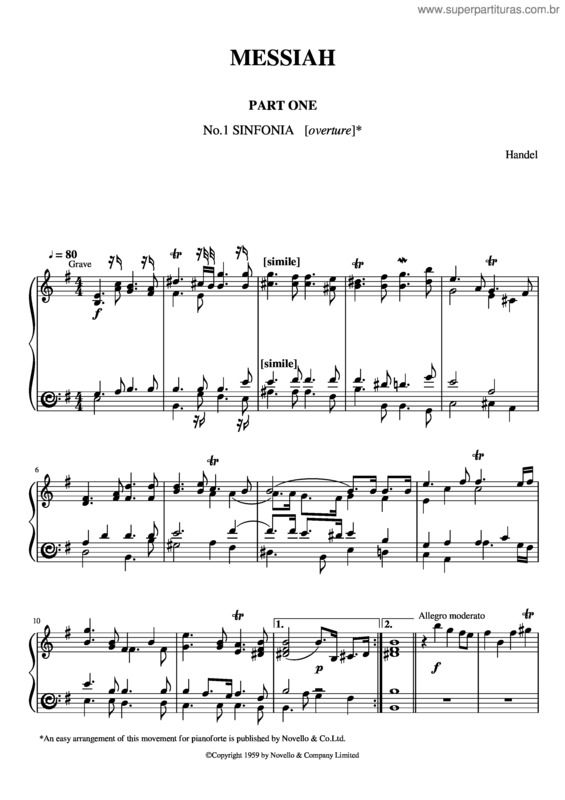 Partitura da música Messiah, Part One, No. 1 Sinfonia  [Overure]